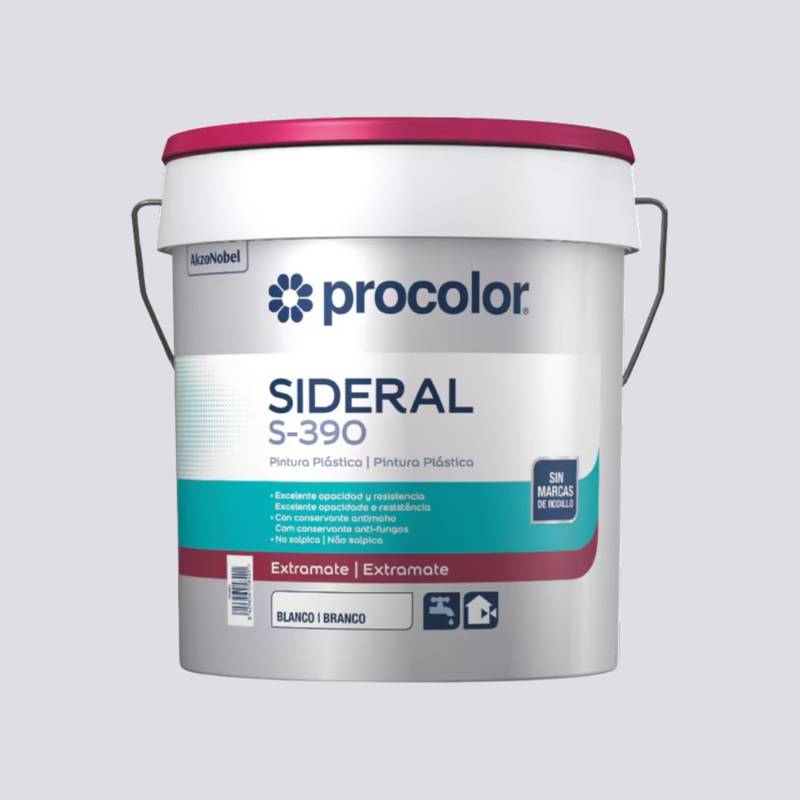 Tinta Plástica Extra‑Mate Branco SIDERAL S‑390 PROCOLOR Interior/Exterior Alta Opacidade Anti‑Mofo Secagem Rápida – Alta Qualidade PROCOLOR