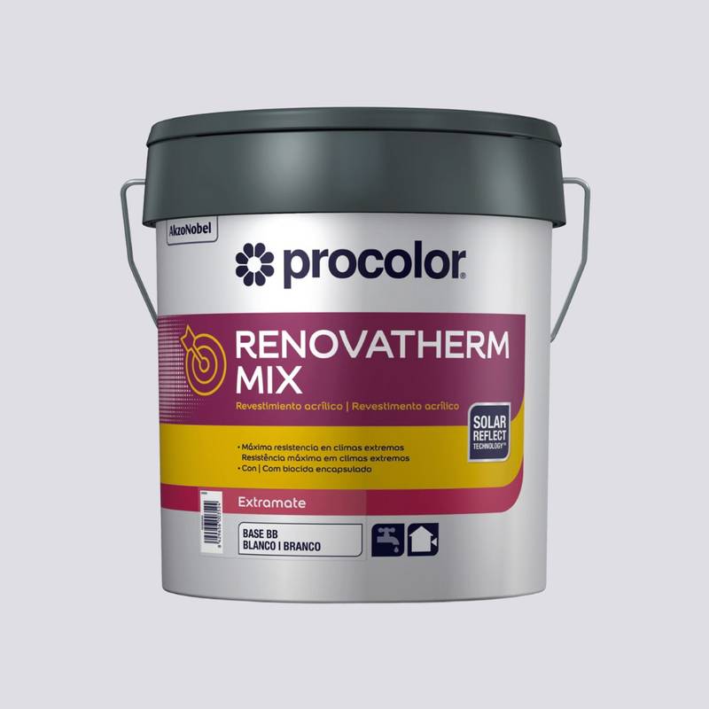 Base BB Tinta Acrílica Exterior Renovatherm MIX – PROCOLOR | Alta Durabilidade, Proteção Solar Sol Reflect, Impermeável W3, Anti-Mofo, Barreira Anti-Carbonatação, Acabamento Extra Mate Branco