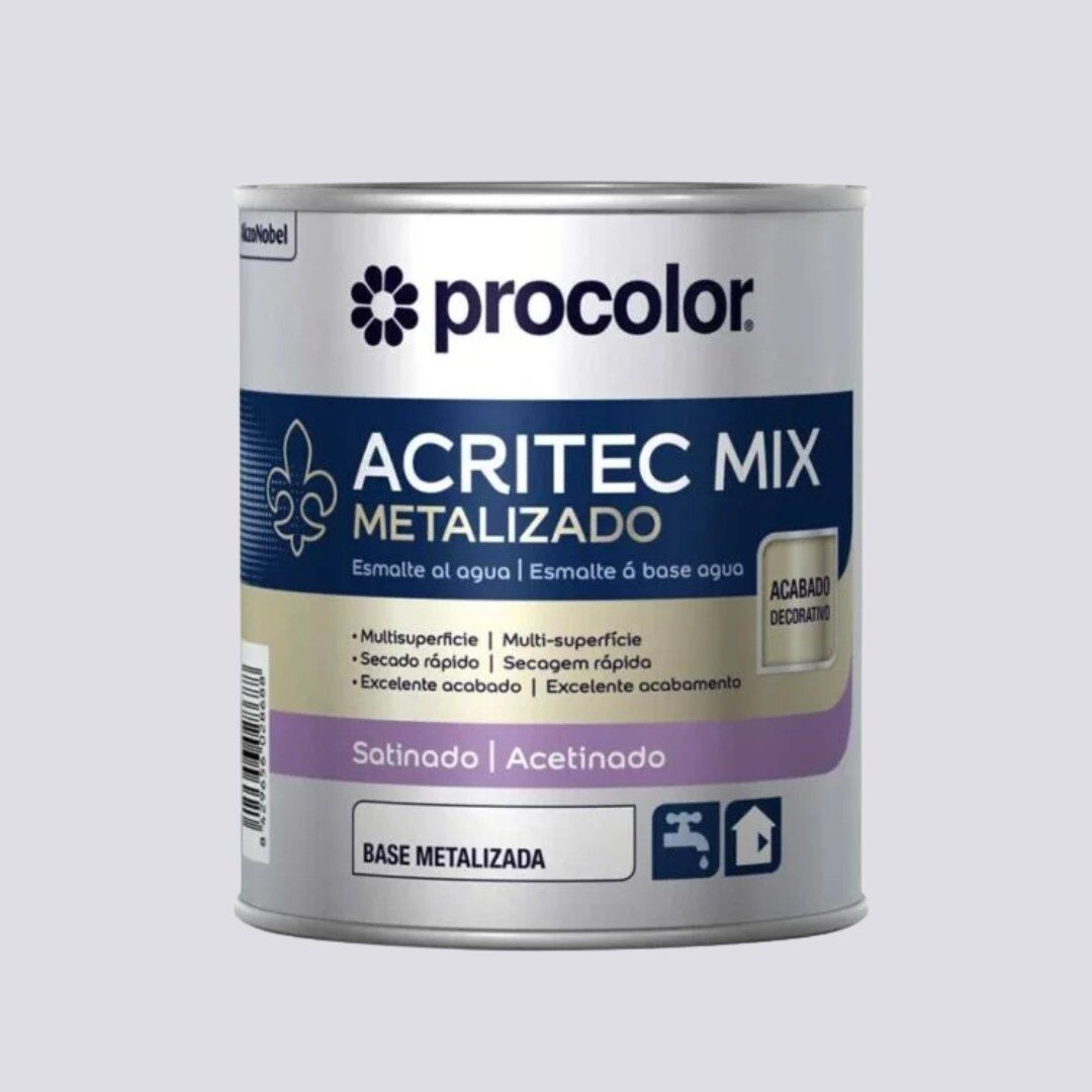 Tinta Esmalte Acritec Metalizado – Acabamento Decorativo Metalizado para Paredes, Tetos, Madeira e Metal – Procolor