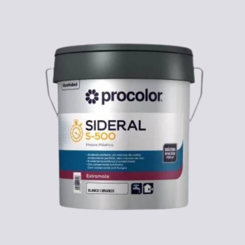 Tinta Plástica Extra Mate Branco SIDERAL S-500 Interior/Exterior – PROCOLOR | Monocamada, Lavável Classe 1, Anti-Mofo, Não Salpica
